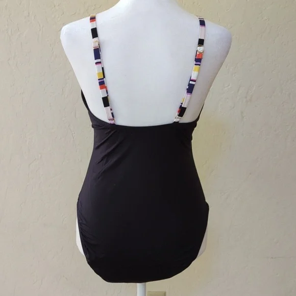 Trina Turk Black Treasure Cove Deep V Neck One Piece Swimsuit Size 12 - Picture 6 of 10